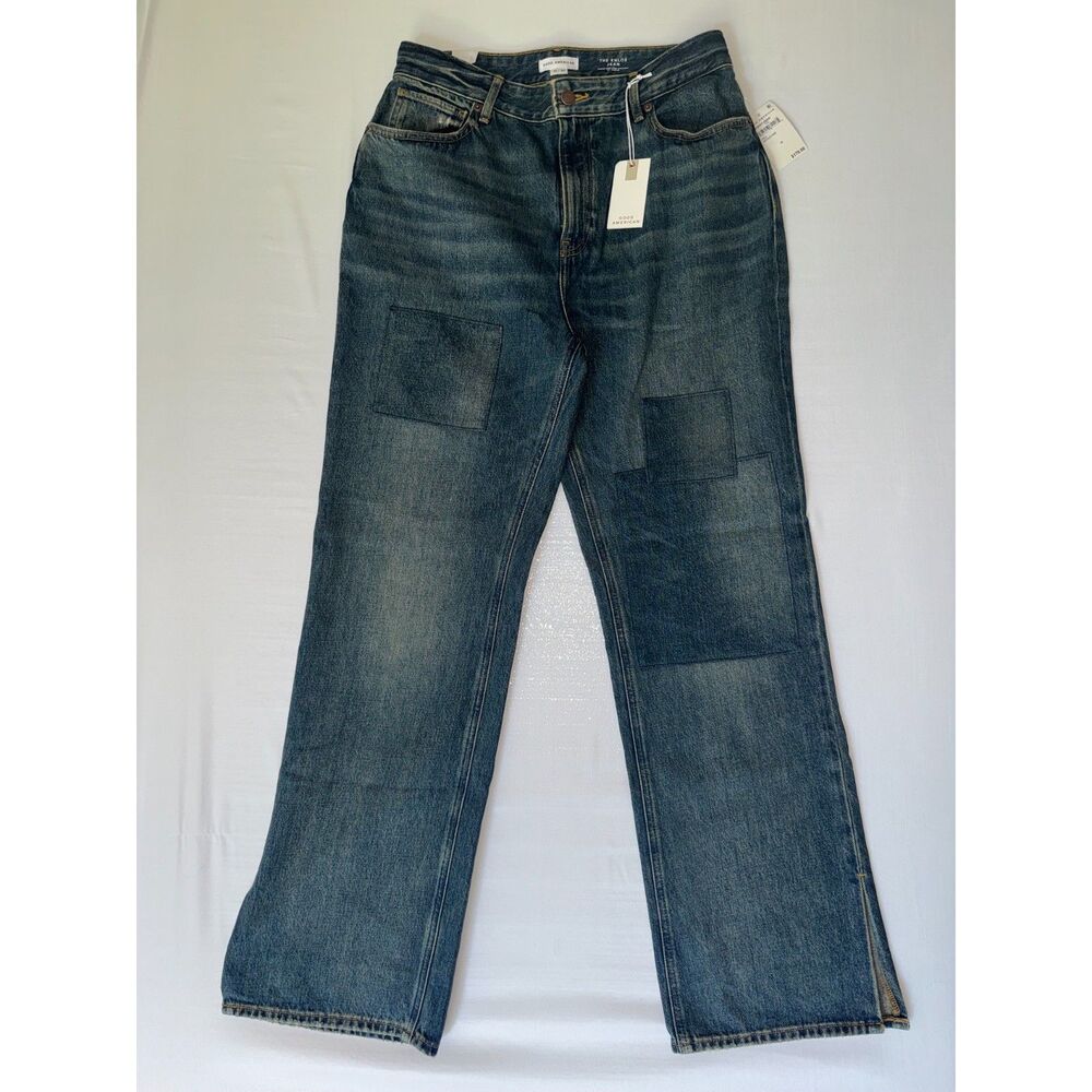 Good American Dark Blue Patchwork Straight Leg Jeans